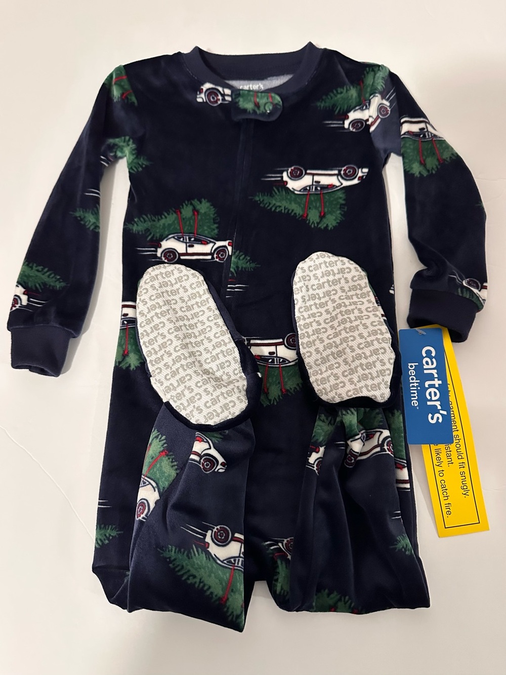 Carter's Navy One-Piece Footed Pajama with Tree & Car Print